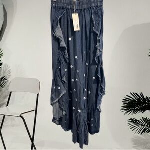 BlueVelvet XL Blue Paint Splatter Ruffle Jeans